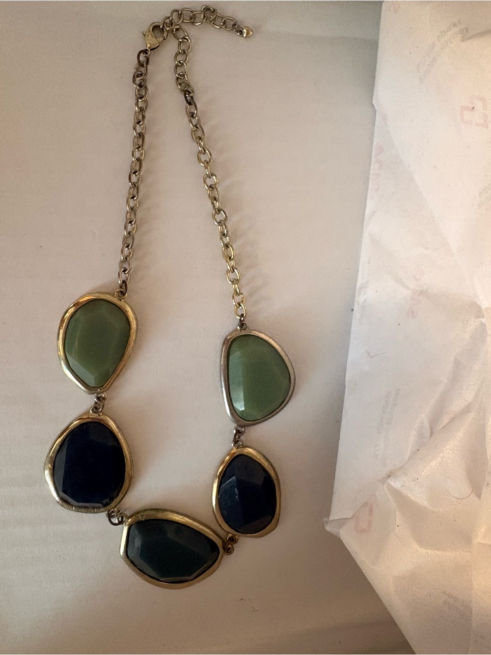 Vintage Gold-Tone Statement Necklace with Green and Navy Stones